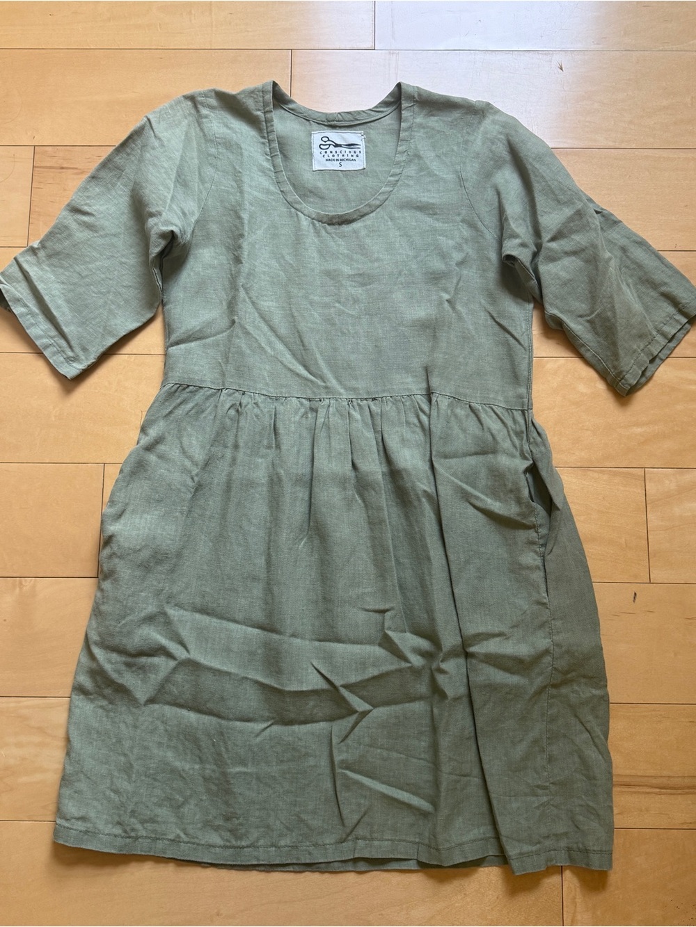 Conscious Clothing Olive Green Linen Dress